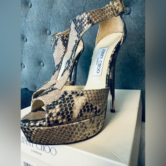 Jimmy choo snake skin gold heel stiletto size 37 (7us) - Picture 8 of 10
